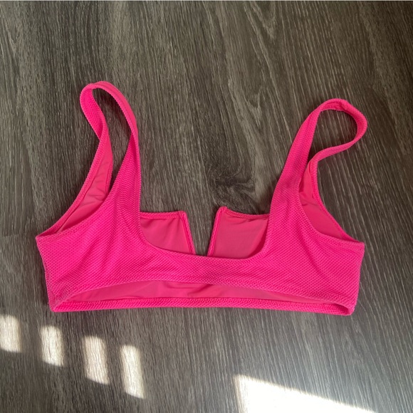 Aerie Shine Hot Pink Waffle Knit Scoop Bikini Top - Picture 3 of 5